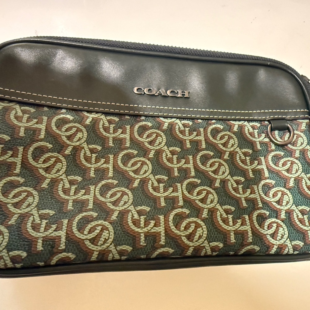 Coach Green and Black Belt Bag with Signature Monogram